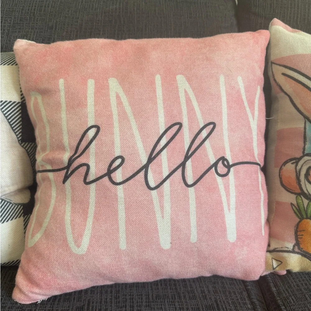 Easter Gnome & Bunny Decorative Throw Pillow cover Set - Pink, Blue, Gray